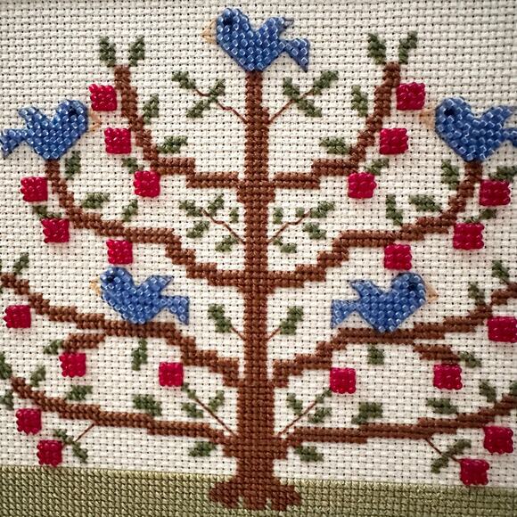 Bucilla Counted Bead Welcome Friends Friendship Tree Blue Birds Apples Framed - Picture 6 of 8